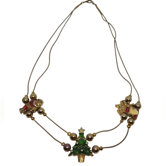 VINTAGE FESTIVE CHRISTMAS SLIDER CHARM GOLDTONE NECKLACE - Picture 4 of 8